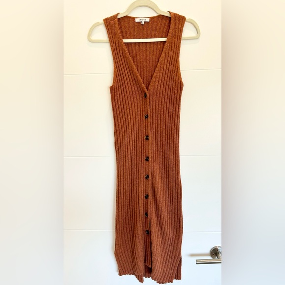 Madewell Button Front Tank Sweater Midi Dress Brown Size XS - Picture 4 of 11
